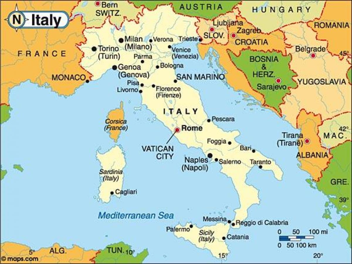 Kart Over Italia Og Omkringliggende Land 